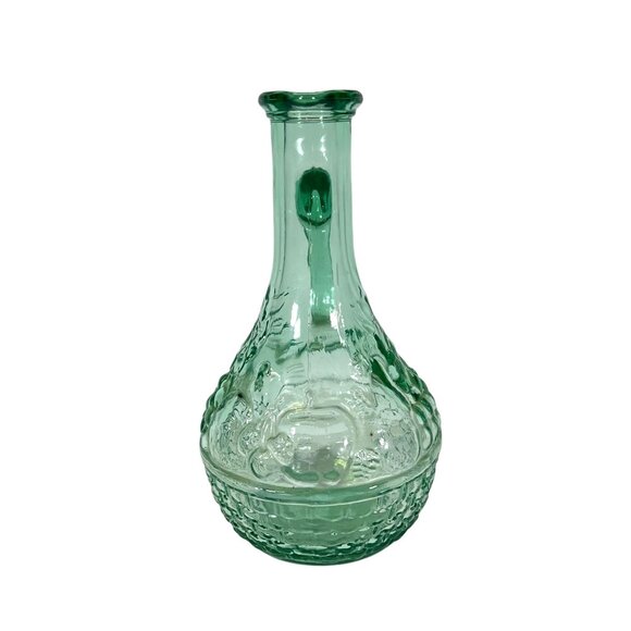 Vintage Oil Decanter - Green Glass Bottle - Fruit Basket Design - W/ Pour Spout - Picture 3 of 8